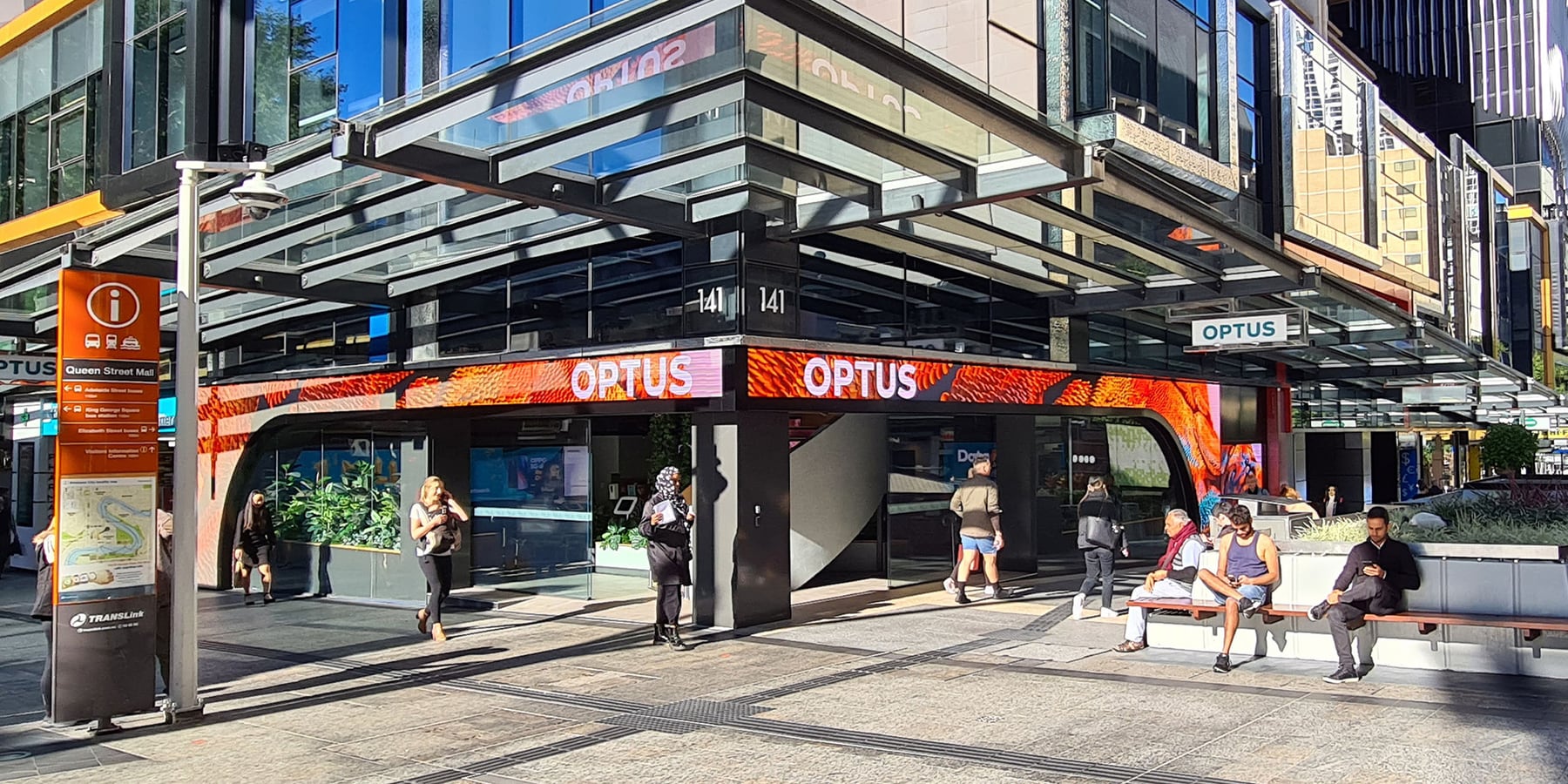 Signature Digital Media Façade for Optus Store — installation