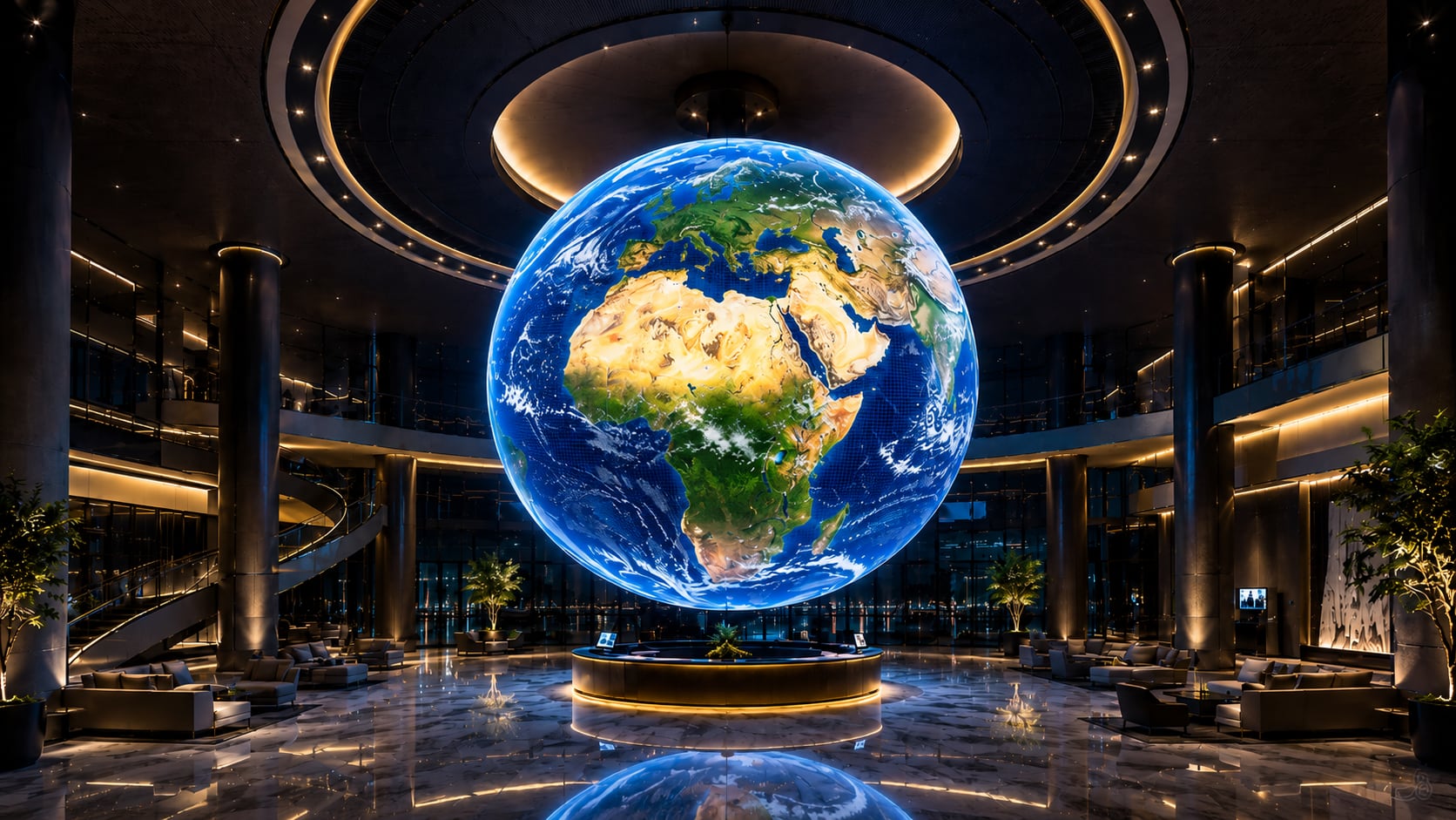 LED installation — hotel atrium with LED globe