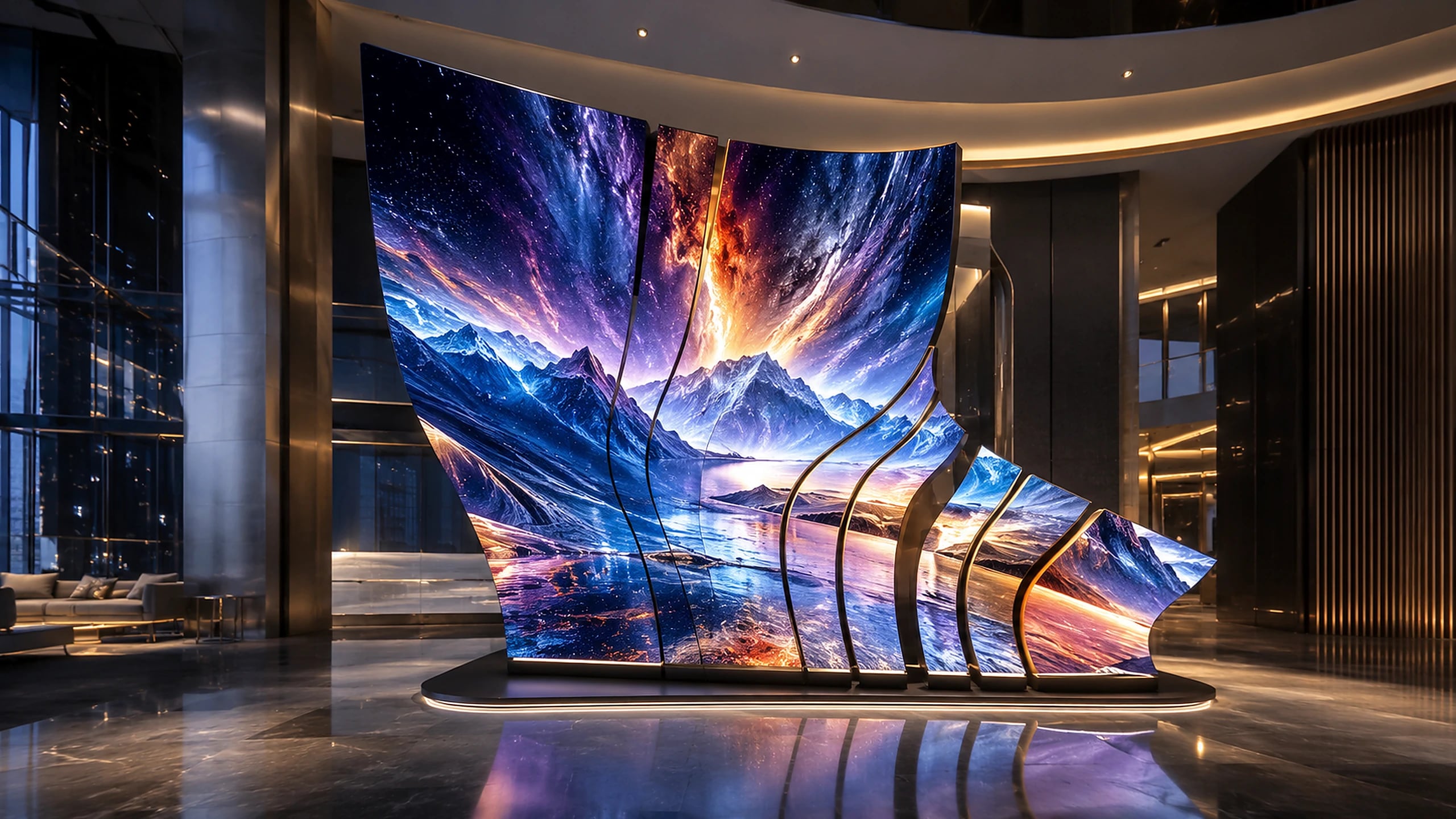 LED installation — curved LED wall in a lobby